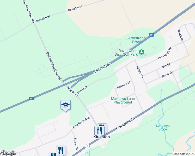map of restaurants, bars, coffee shops, grocery stores, and more near 719 Balser Drive in Kingston