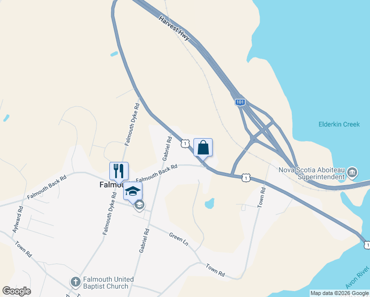 map of restaurants, bars, coffee shops, grocery stores, and more near 1876 Glooscap Trail in Falmouth