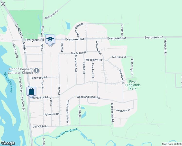 map of restaurants, bars, coffee shops, grocery stores, and more near 4015 Pine Tree Road in Wausau
