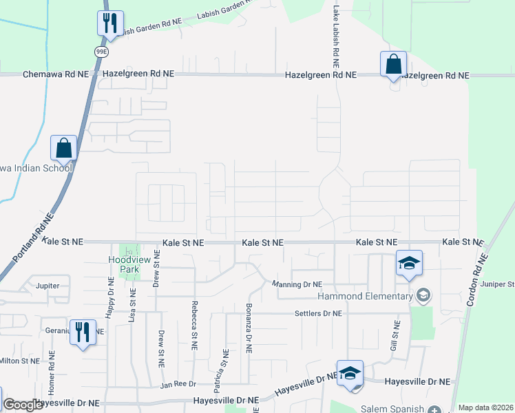 map of restaurants, bars, coffee shops, grocery stores, and more near 4732 Astronaut Avenue Northeast in Salem