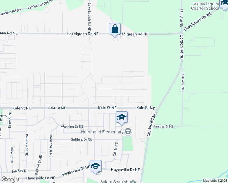 map of restaurants, bars, coffee shops, grocery stores, and more near 5000 Kale Street Northeast in Salem