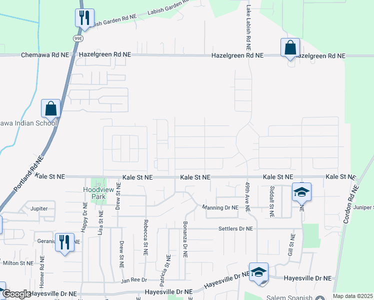 map of restaurants, bars, coffee shops, grocery stores, and more near 4732 Astronaut Avenue Northeast in Salem