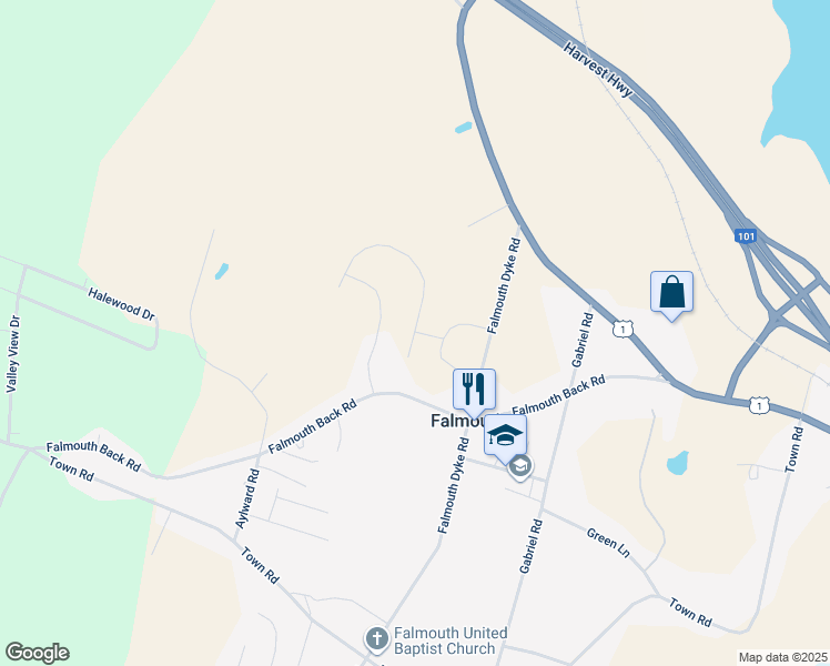 map of restaurants, bars, coffee shops, grocery stores, and more near Goldenrod Court in Falmouth