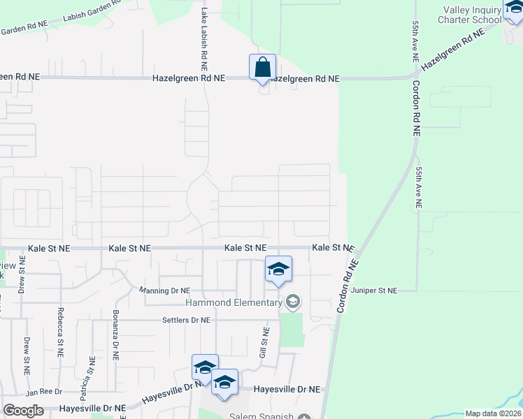 map of restaurants, bars, coffee shops, grocery stores, and more near 5000 Kale Street Northeast in Salem