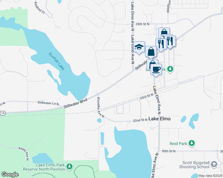 map of restaurants, bars, coffee shops, grocery stores, and more near 10843 Stillwater Boulevard in Lake Elmo
