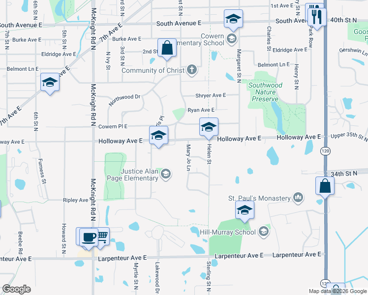 map of restaurants, bars, coffee shops, grocery stores, and more near 1889 Mary Jo Lane in North Saint Paul