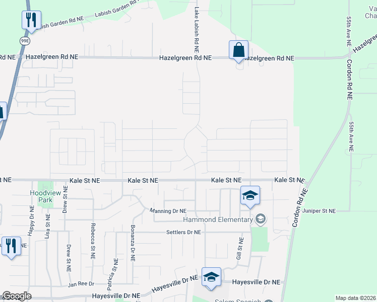 map of restaurants, bars, coffee shops, grocery stores, and more near 4850 Hazelgreen Road Northeast in Salem