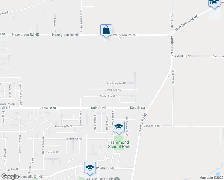 map of restaurants, bars, coffee shops, grocery stores, and more near 5000 Kale Street Northeast in Salem