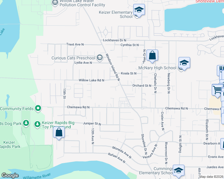 map of restaurants, bars, coffee shops, grocery stores, and more near 1142 Orchard Court North in Keizer