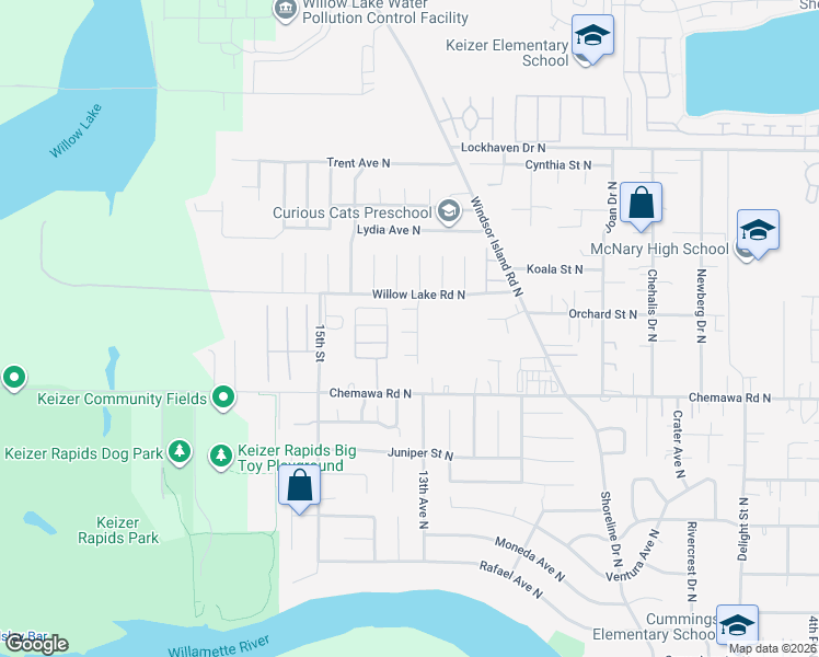 map of restaurants, bars, coffee shops, grocery stores, and more near 5118 Lacey Street North in Salem
