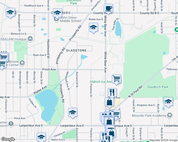 map of restaurants, bars, coffee shops, grocery stores, and more near 1903 Flandrau Street in Saint Paul