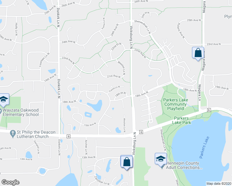 map of restaurants, bars, coffee shops, grocery stores, and more near 16032 18th Place North in Minneapolis