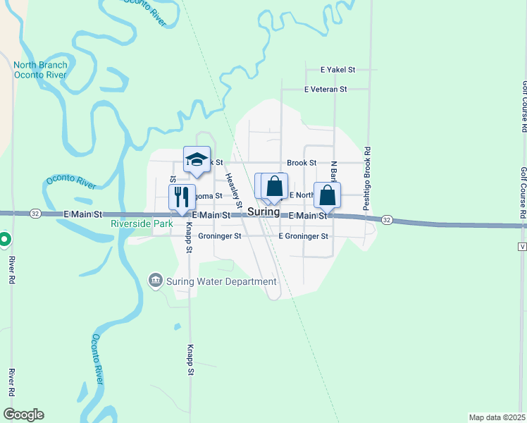 map of restaurants, bars, coffee shops, grocery stores, and more near in Suring