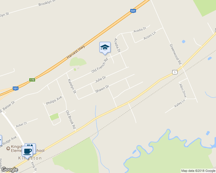 map of restaurants, bars, coffee shops, grocery stores, and more near Shawn Drive in Kingston