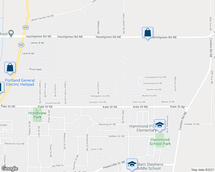 map of restaurants, bars, coffee shops, grocery stores, and more near 4849 Ranger Avenue Northeast in Salem