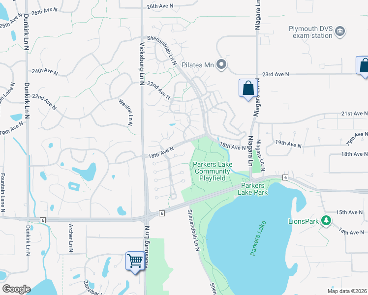 map of restaurants, bars, coffee shops, grocery stores, and more near 1905 Shenandoah Court in Plymouth