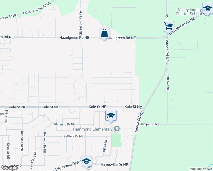 map of restaurants, bars, coffee shops, grocery stores, and more near 5026 Constellation Avenue Northeast in Salem