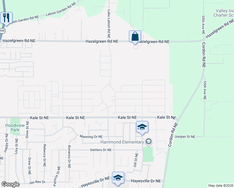 map of restaurants, bars, coffee shops, grocery stores, and more near 5123 Comet St NE in Salem