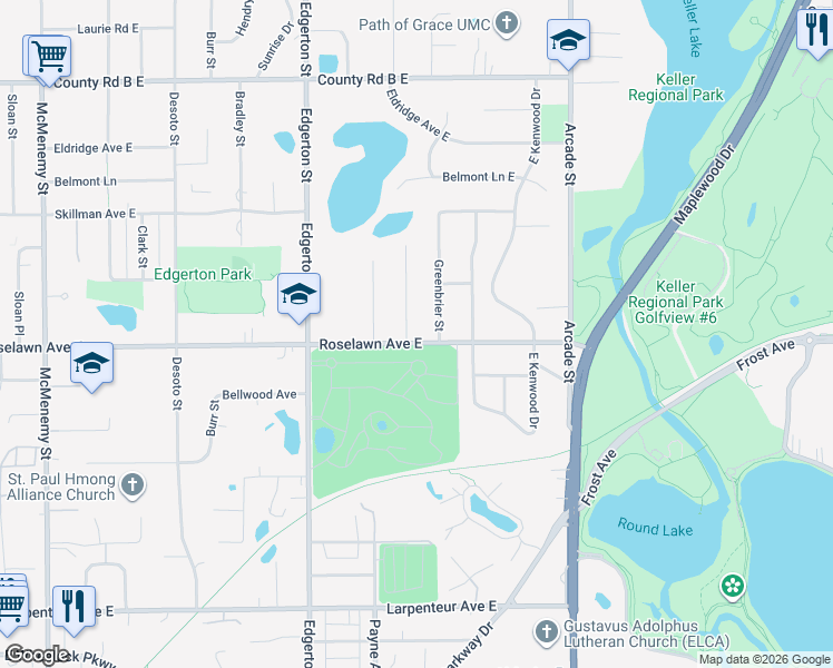map of restaurants, bars, coffee shops, grocery stores, and more near 1942 Lee Street in Saint Paul