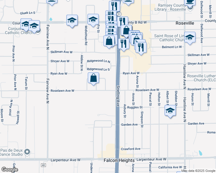 map of restaurants, bars, coffee shops, grocery stores, and more near 26 Mid Oaks Lane in Roseville