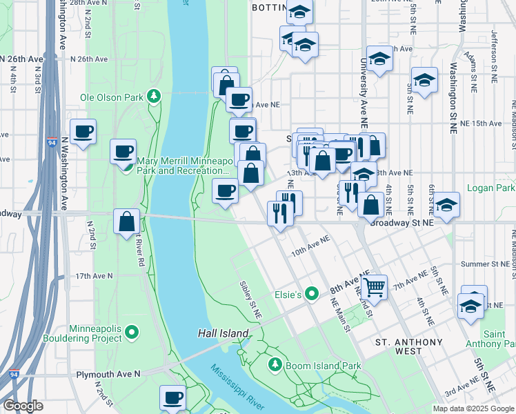 map of restaurants, bars, coffee shops, grocery stores, and more near 1224 County Road 23 in Minneapolis