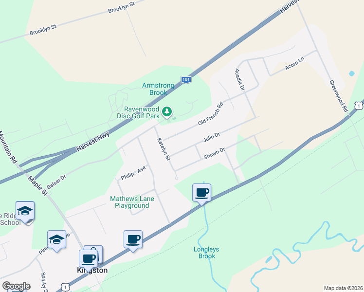 map of restaurants, bars, coffee shops, grocery stores, and more near 861 Julie Drive in Kingston