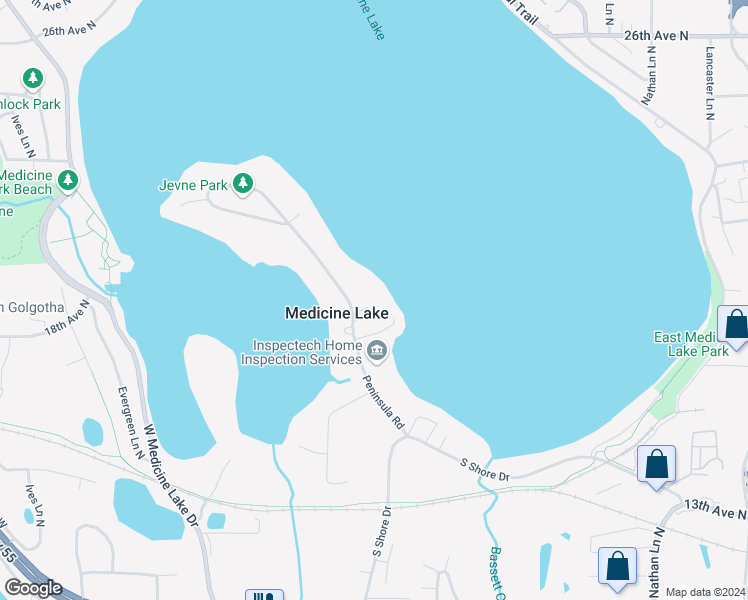 map of restaurants, bars, coffee shops, grocery stores, and more near 158 Peninsula Road in Minneapolis