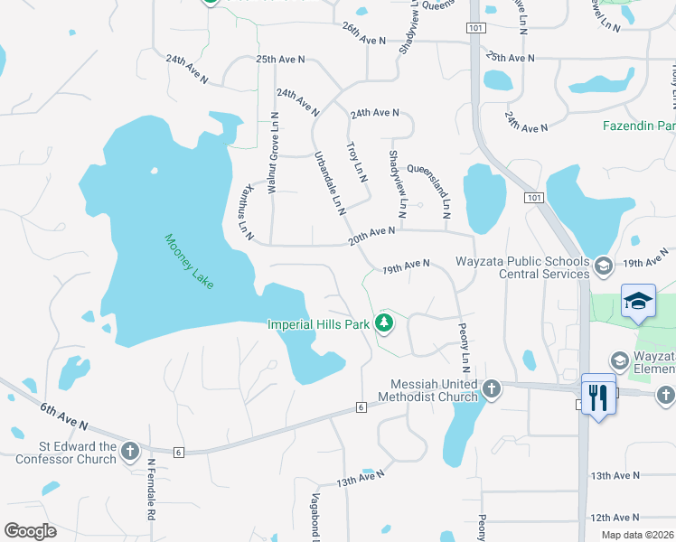 map of restaurants, bars, coffee shops, grocery stores, and more near 18405 20th Avenue North in Minneapolis