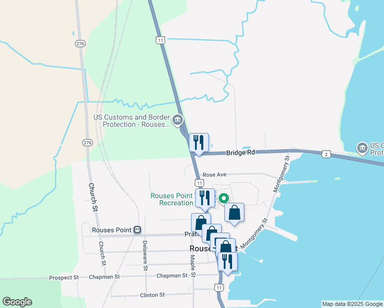 map of restaurants, bars, coffee shops, grocery stores, and more near Bridge Road & Lake Street in Clinton County
