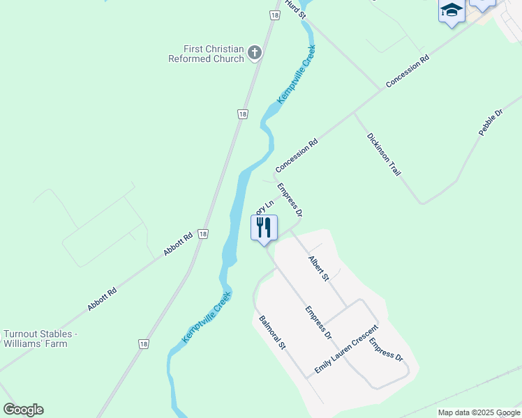 map of restaurants, bars, coffee shops, grocery stores, and more near 24 Memory Lane in Kemptville