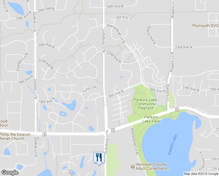 map of restaurants, bars, coffee shops, grocery stores, and more near 1898 Vicksburg Lane North in Plymouth