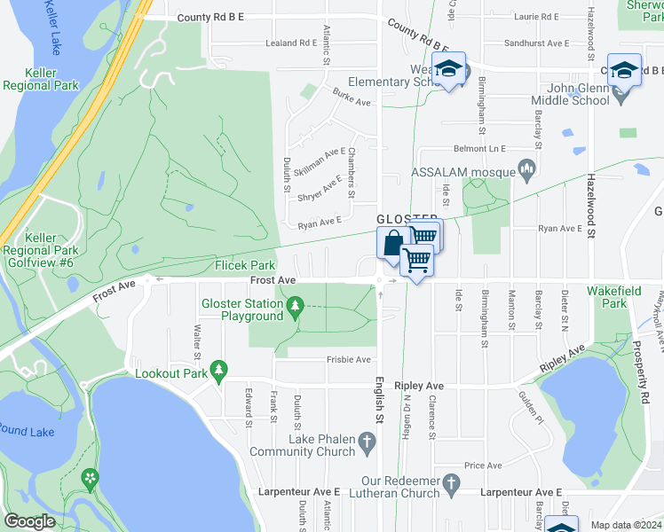map of restaurants, bars, coffee shops, grocery stores, and more near 1940 Atlantic Street in Saint Paul