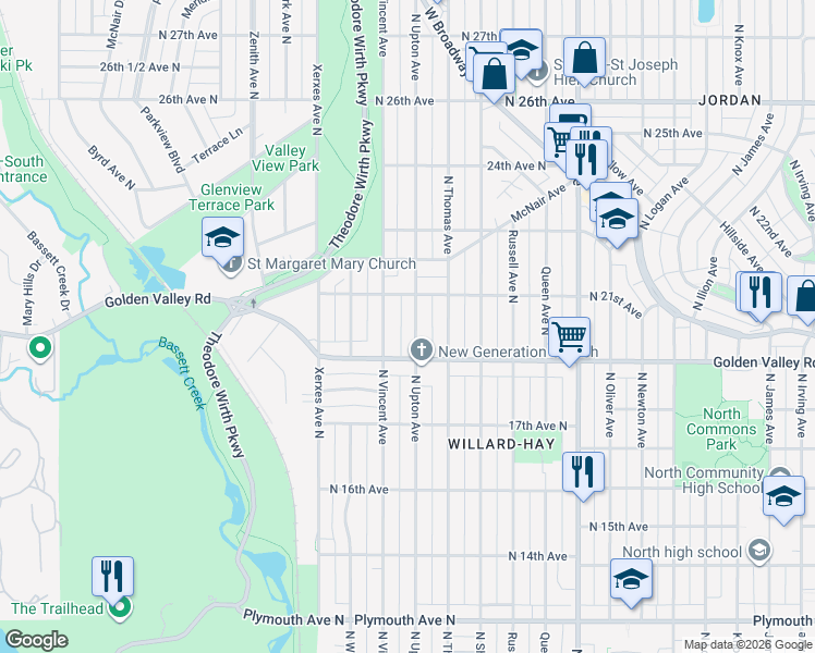 map of restaurants, bars, coffee shops, grocery stores, and more near 2011 North Upton Avenue in Minneapolis