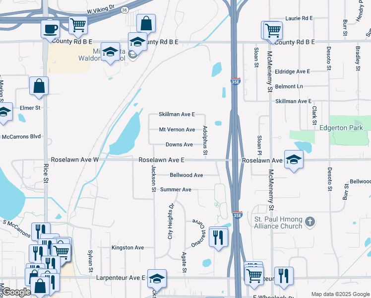 map of restaurants, bars, coffee shops, grocery stores, and more near 151 Downs Avenue in Saint Paul