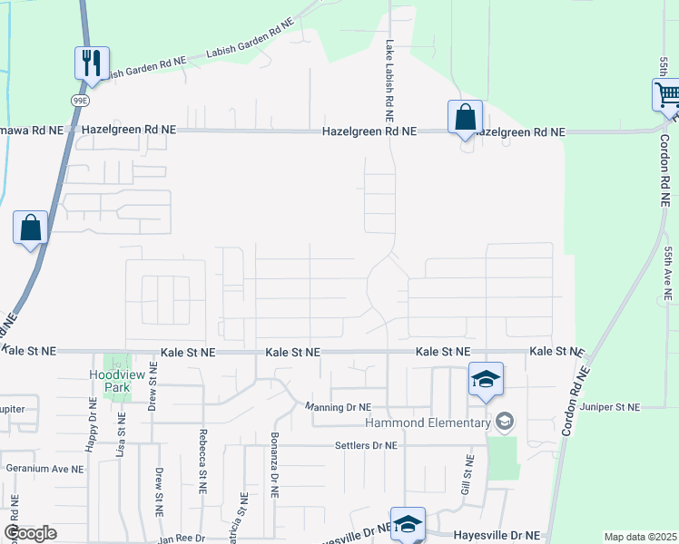 map of restaurants, bars, coffee shops, grocery stores, and more near 4849 Ranger Avenue Northeast in Salem