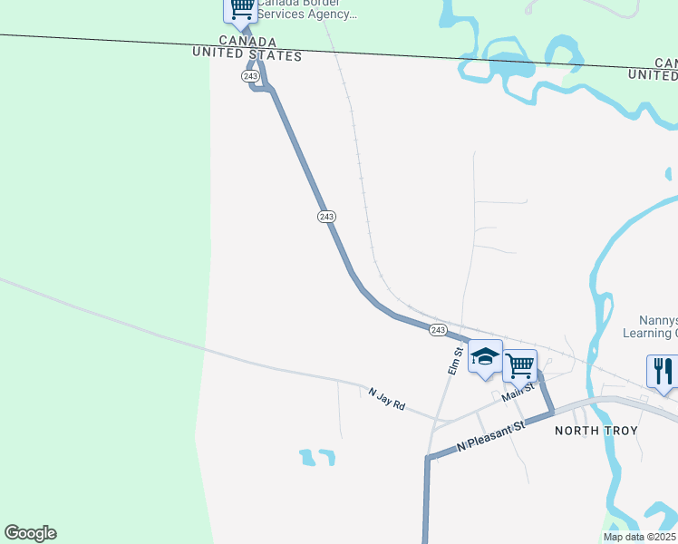 map of restaurants, bars, coffee shops, grocery stores, and more near 367 Vermont 243 in Troy