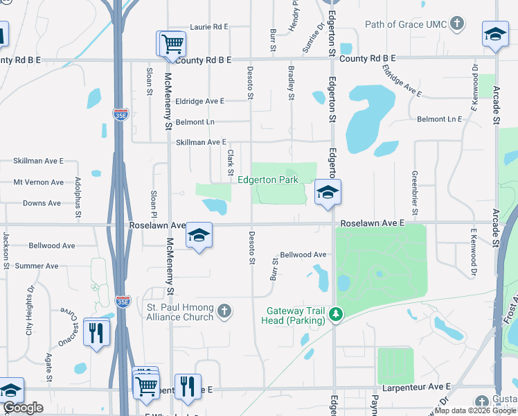 map of restaurants, bars, coffee shops, grocery stores, and more near 1950 Desoto Street in Maplewood