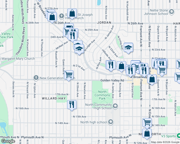 map of restaurants, bars, coffee shops, grocery stores, and more near in Minneapolis