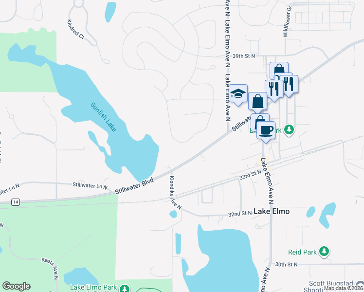 map of restaurants, bars, coffee shops, grocery stores, and more near 10843 Stillwater Boulevard North in Lake Elmo