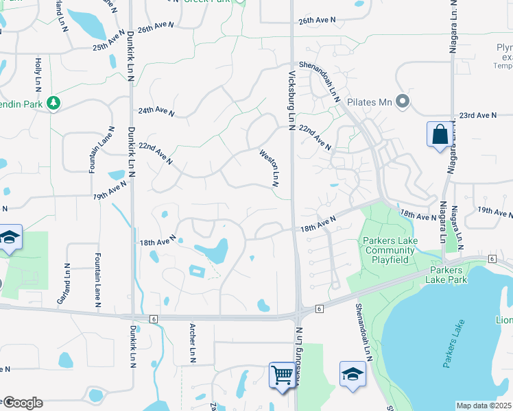 map of restaurants, bars, coffee shops, grocery stores, and more near 1819 Yuma Lane North in Plymouth