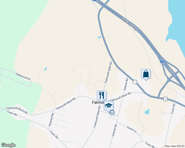 map of restaurants, bars, coffee shops, grocery stores, and more near 28 Thistle Street in Falmouth