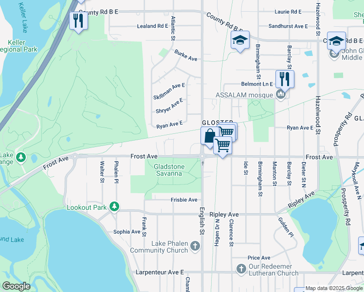 map of restaurants, bars, coffee shops, grocery stores, and more near 1940 Atlantic Street in Saint Paul
