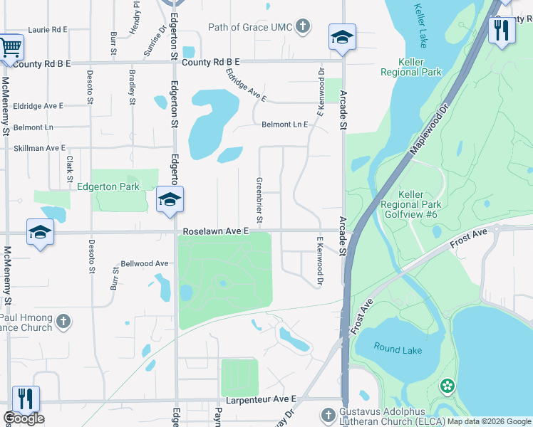 map of restaurants, bars, coffee shops, grocery stores, and more near 1945 Kenwood Drive West in Saint Paul