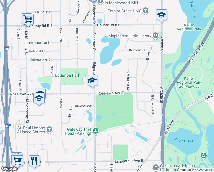 map of restaurants, bars, coffee shops, grocery stores, and more near 1960 Edgerton Street in Saint Paul