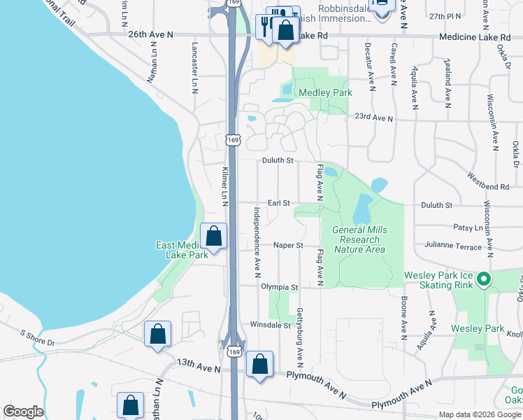 map of restaurants, bars, coffee shops, grocery stores, and more near 9385 Earl Street in Minneapolis