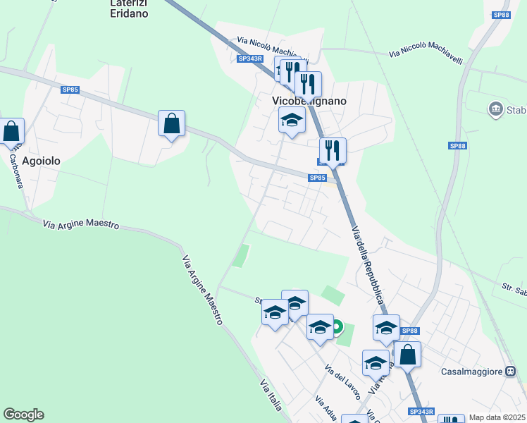 map of restaurants, bars, coffee shops, grocery stores, and more near 175 Via Dante Alighieri in Casalmaggiore