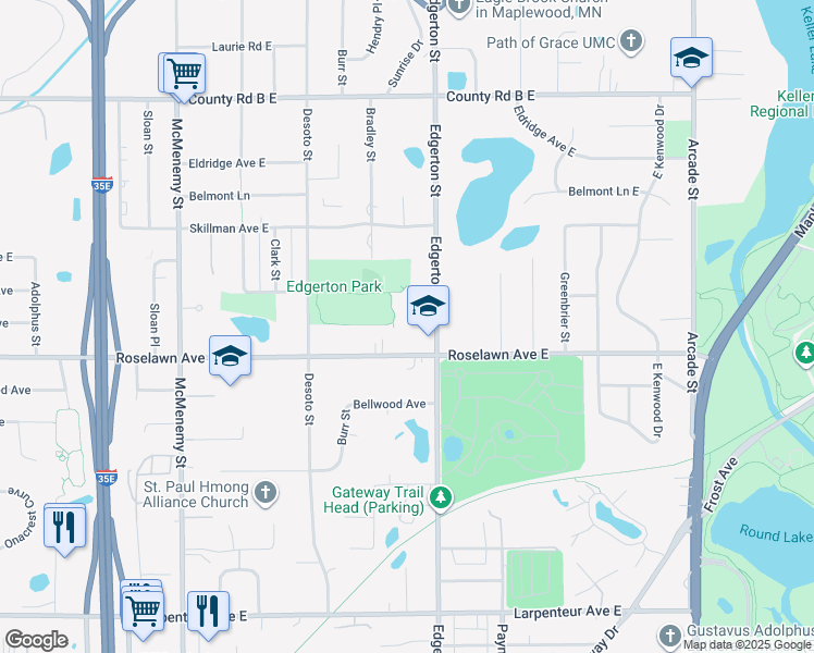 map of restaurants, bars, coffee shops, grocery stores, and more near 1929 Edgerton Street in Saint Paul