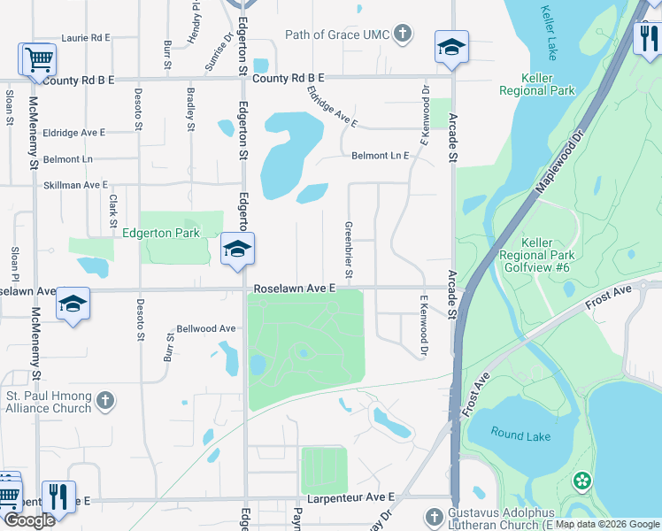 map of restaurants, bars, coffee shops, grocery stores, and more near 1942 Lee Street in Saint Paul