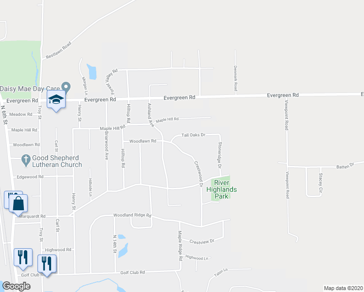 map of restaurants, bars, coffee shops, grocery stores, and more near 4049 Crestwood Dr in Wausau
