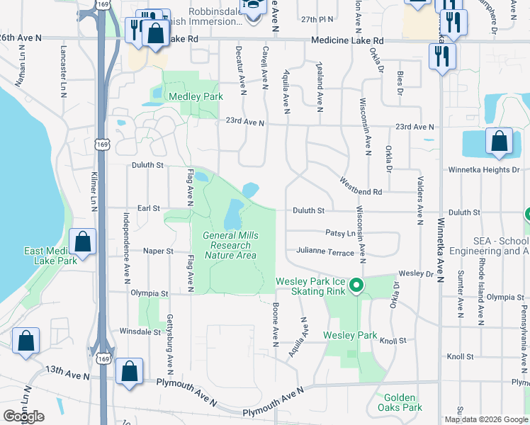 map of restaurants, bars, coffee shops, grocery stores, and more near in Minneapolis